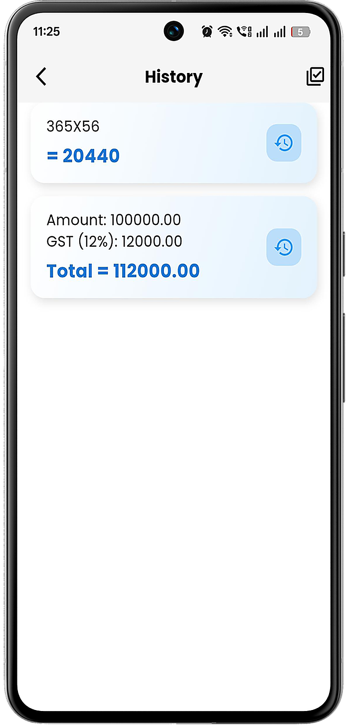 Calculation history screen