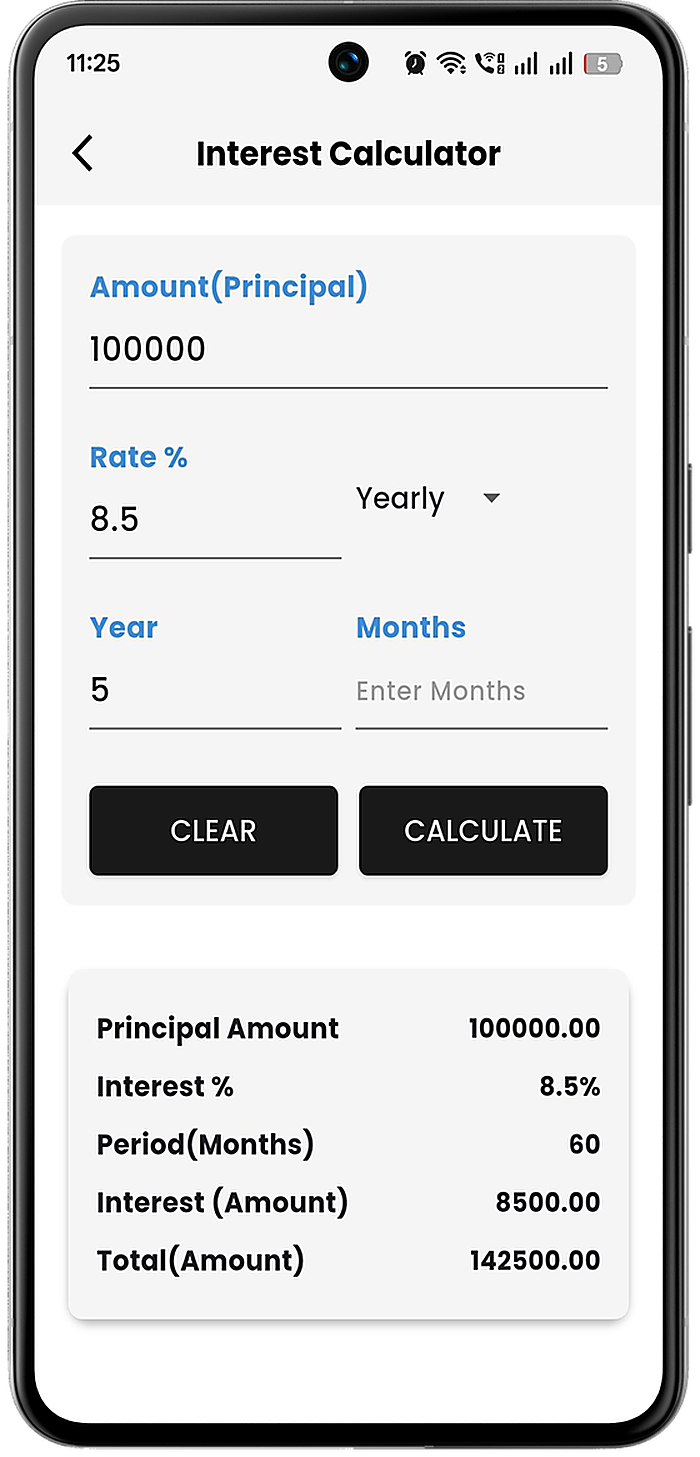 Interest calculator screen